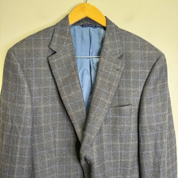 Tommy Hilfiger Vintage Grey Plaid Windowpane Wool Blazer Size 42T - Picture 3 of 11